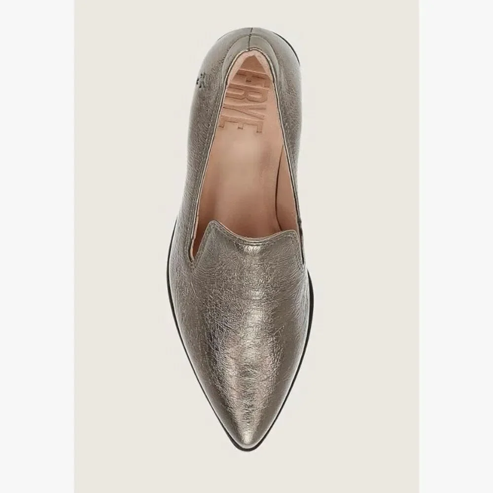 NWT Frye Pointed Toe Leather Sadie Venetian Block Heel Loafers Bronze Size 11M